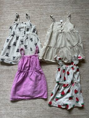 2T Girl Summer Dress Bundle 4pc Strawberry, Pineapple Cat &Jack Old Navy Carters